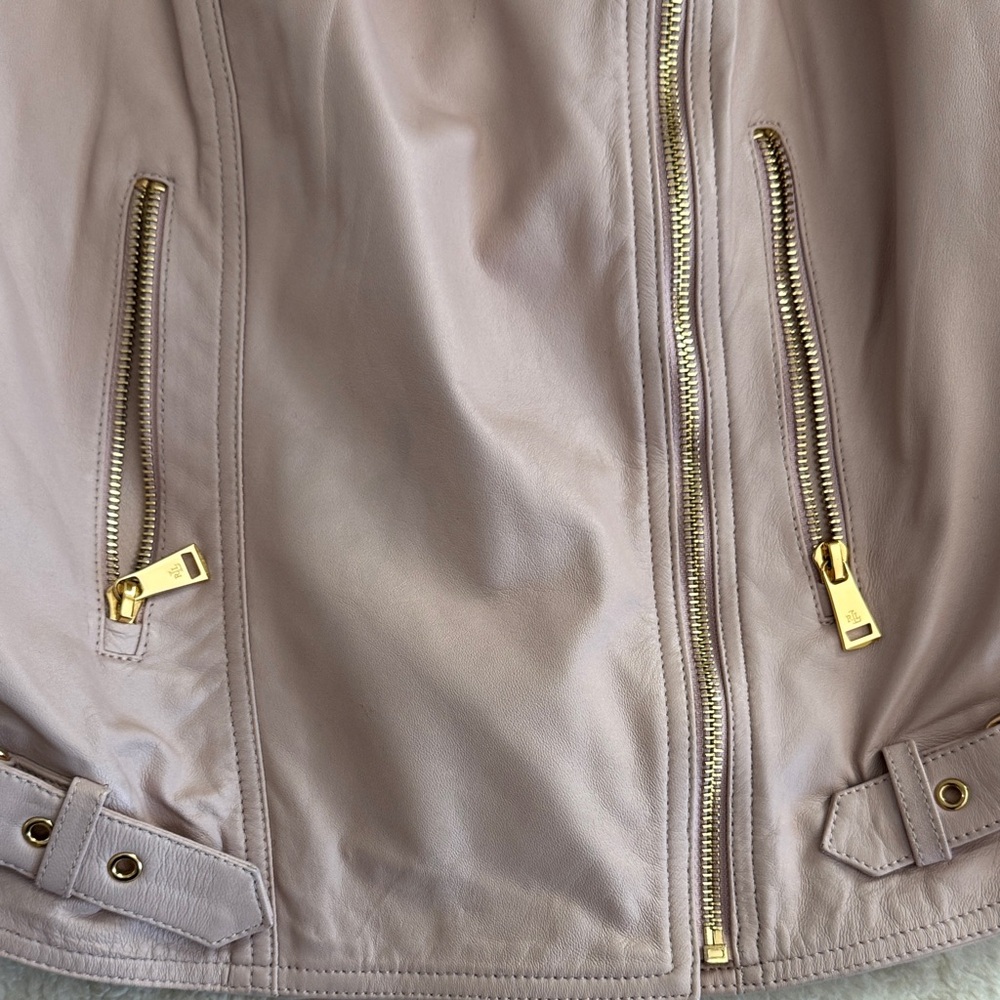Polo By Ralph Lauren Blush Leather Jacket With Gold Details View 3